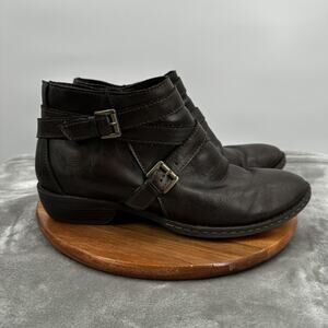 Born BOC Ankle Boots Womens 9M Strappy Buckle Booties Side Zip Comfort Shoes